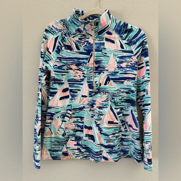 Lilly Pulitzer Tops - Lilly Pulitzer Skipper Popover Pier Pressure Sailboat print Quarter Zip Small